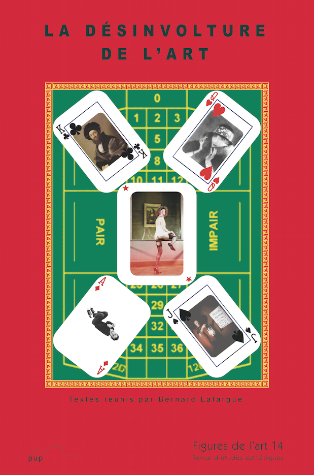 La couverture vient imiter une table de jeu de casino avec un fond unie vert, caractéristique des jeux de cartes ou de dé, sur un fond rouge. Sur le plateau, sont disposées des cartes de jeu customisé de photographie.