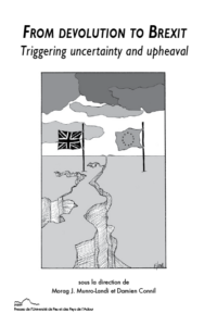 Dessin en couverture représentant une crevasse se formant dans le sol qui scinde en deux la terre avec d'un côté le drapeau anglais et de l'autre celui de l'Europe
