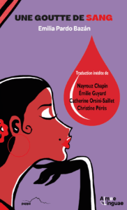 Couverture représentant le visage d'une femme de profil. Elle a une fleur rouge dans les cheveux. On voit également une goutte de sang descendre du titre.