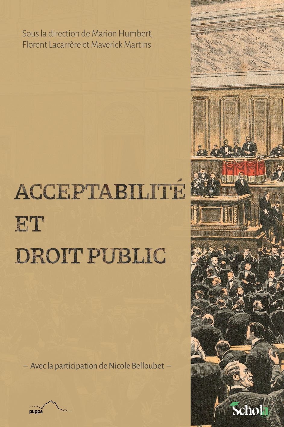 Couverture avec dans la partie gauche un fond vert et le titre de l'ouvrage. Sur la partie droite, image, tirée du Petit Journal, de la salle du Congrès de Versailles pendant le scrutin de l'élection présidentielle (1906).